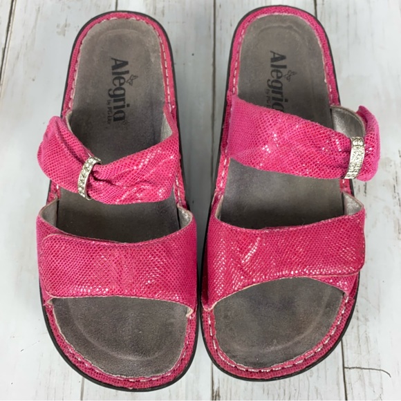 Alegria Karmen Womens Full Rocker Sandals Size 9 Pink Leather 39 EU Snakeskin - Picture 5 of 10